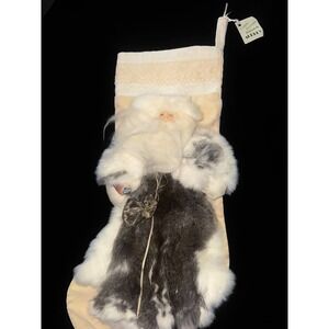 Aullyn Christmas Santa Stocking REAL Rabbit Fur Holiday Decor Unique
